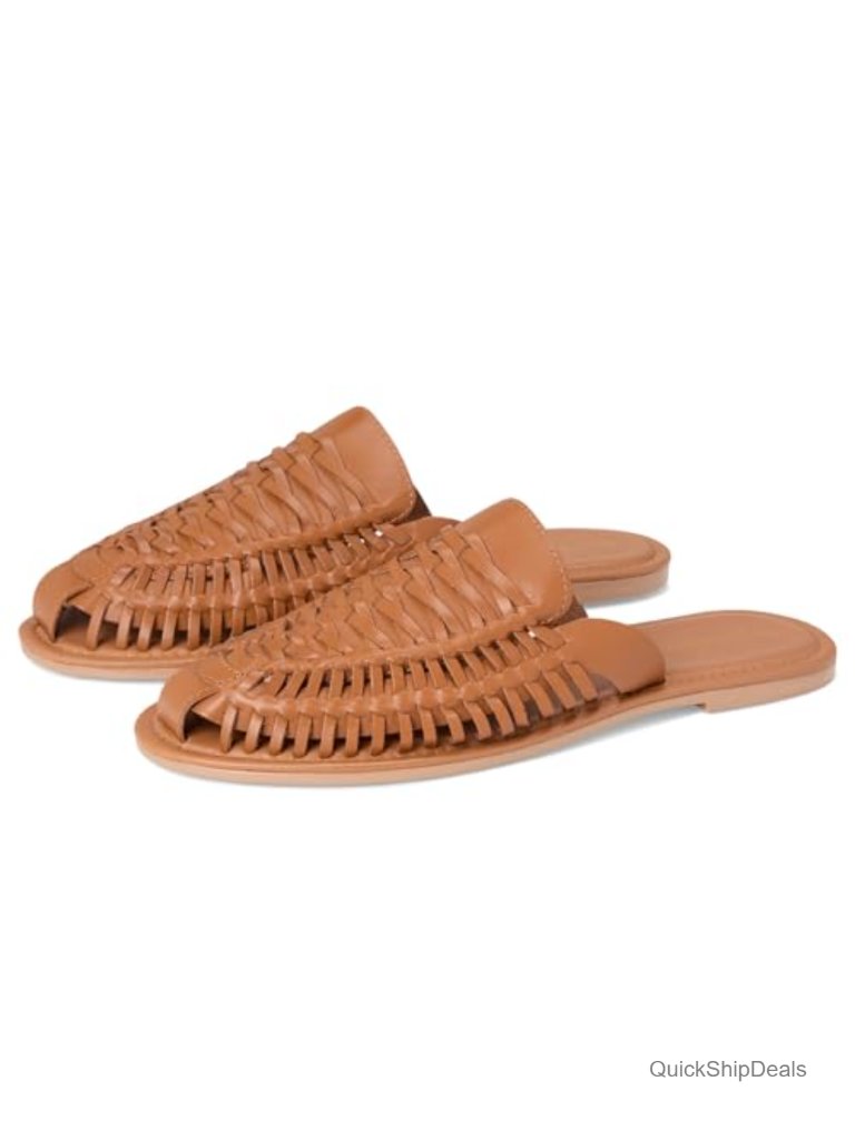 Leather Slip On Mules Flats Casual Comfort Padded Footbed